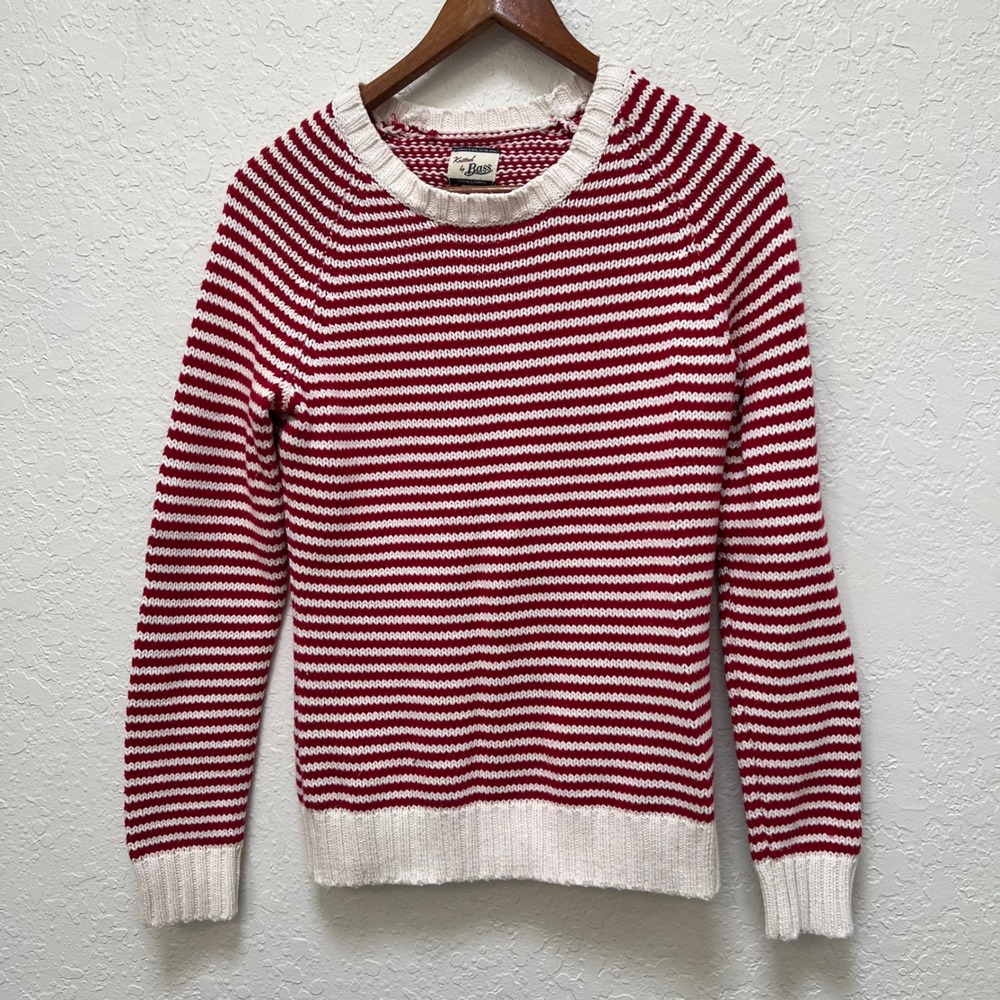 Knitted by Bass VTG Women Red White Striped Crewneck S Preppy Nautical Americana